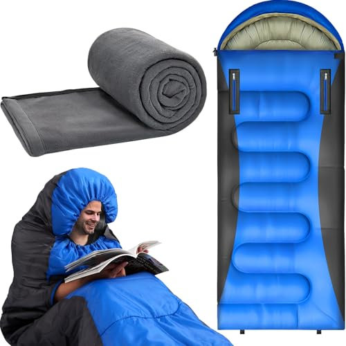Witnewrage Schlafsack für 4 Jahreszeiten, Schlafsack Outdoor Sommer & Winter mit Camping Decke, Tragbare Schlafsack Erwachsene für Camping, Reisen, Wandern (Blau)