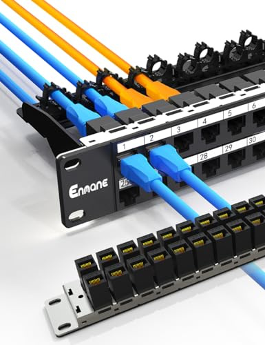 Enmane Panneau de brassage 1U 48 ports Cat6 Keystone Panneau de brassage réseau UTP avec câble intelligent (pas d'attache de câble nécessaire) Gestion pour rack de 48,3 cm