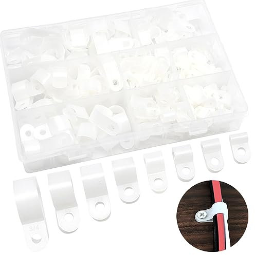 Hocansen 160 Pezzi Clip per Cavi Tipo R in Nylon Ferma Fili Elettrici per la Gestione dei Cavi Bianca Ganci per Cavi in Plastica per Interno e Esterno (RJ/White)