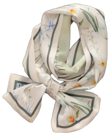 GIMIRO Satin Seidenschal Doppelschichten 150 x 16cm Krawatte Blumen Taillengürtel für Blazer, Mantel, Kleid (25# Green/White Floral)