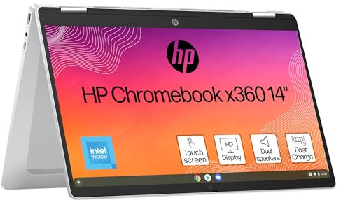 HP Chromebook x360 14, Intel N100 Processor, 4 GB RAM, 128 GB Flash Storage, Intel UHD Graphics, HD Touchscreen Display, Up to 12hrs battery, Chrome OS, Dual Speakers|, Glacier Silver, 14b-cd0002sa