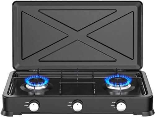 Avilia Fornello da Campeggio a Gas - Cucina per Esterni con 2 Fuochi, Design Moderno e Compatto, Piedini Antiscivolo, Griglia, 46x25x7cm