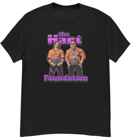 HUAMER Wrestling Tshirt - The hart Foundation -80s Tee Black M