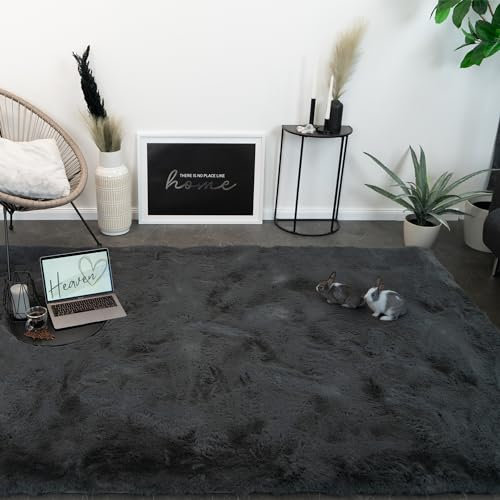 Consilio Concept Heaven Fellteppich 160x230 dunkelgrau Teppich Supersoft 50 mm Höhe Soft weich Hasenfell Imitat anthrazit grau dunkel Wohnzimmerteppich Kinderzimmerteppich Küchenteppich Flurteppich