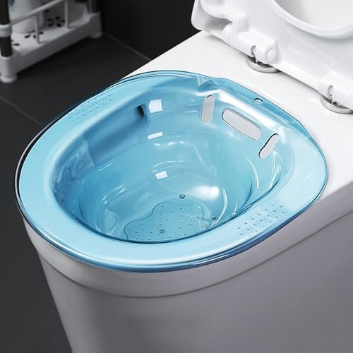 cadciehe Postpartum Sitz Bath with Hanging Holes for Wall Storage, Wider Seat and Deeper Bowl, Fits Most Toilets, Overflow Hole for Hemorrhoid Relief, Pregnancy, and Postpartum Care Blue