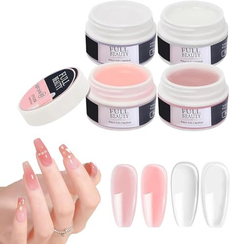 4 Couleurs Gel Construction Ongle UV,Colle Faux Ongles Solide Gel Colle,Gel de construction UV pour Protéger les Ongles Cassés Renforcement Nail Art Ongles Manucure de Réparation -15m