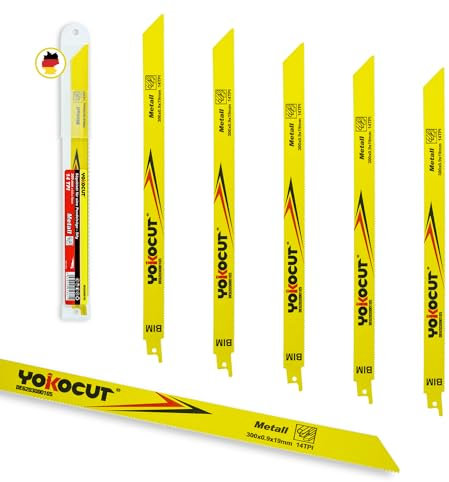 YOKOCUT Säbelsägeblätter Set 300mm 14TPI Geeignet für Heavy-Metall Schneiden M42 BIM Säbelsägeblätter Metall-Abbruch 5-tlg.