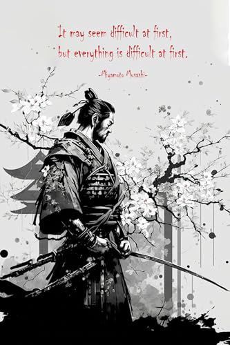 VMXWLL Miyamoto Musashi Samurai-Poster, japanische Tinte, Leinwand, Wandkunst mit motivierendem Zitat, Dojo, Büro, Fitnessstudio, Schlafzimmer, ungerahmt, 40,6 x 61 cm