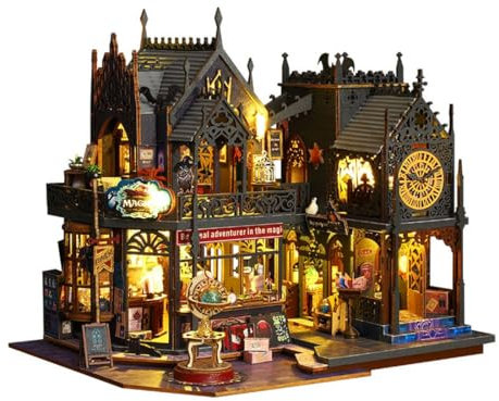 GOUX 3D DIY Mini Holzpuzzle Schloss Modell, Holomo City Kits, Halloween Magic Journey für Bastelfreunde/Geschenk (Kit Version)