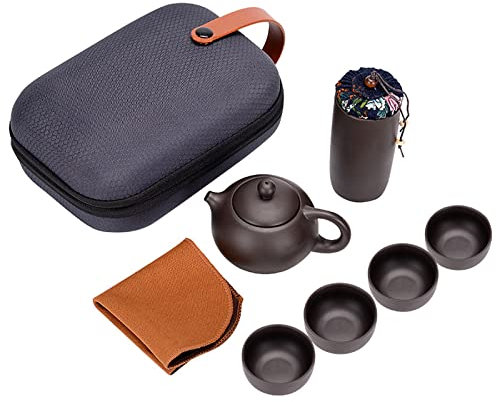 Lila Ton-Teekanne, 4 Tassen Komplettes Teeservice, Gut für die Teeverkostung, Geeignet für Reisen und Büro