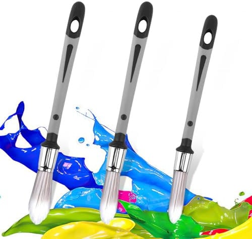 3PCS Small Paint Brushes, 0.37/0.5/0.6 inch Round Paint Brush, Paint Brushes Decorating Wall Trim Painting Tools Paint Brush Set for Decorating Baseboards, Corners, Edges, Narrow Areas, Touch U