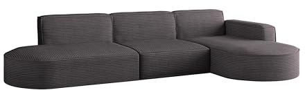 Kaiser Möbel - Ecksofa mit Wohnlandschaft, Eckcouch L Form, Sofa 3-sitzer, Polstersofa, Bigsofa, Bequemes Couch mit Ottomane für Wohnzimmer, Relaxsofa, Stoff Cord, Modena L, Dunkelgrau, Rechts