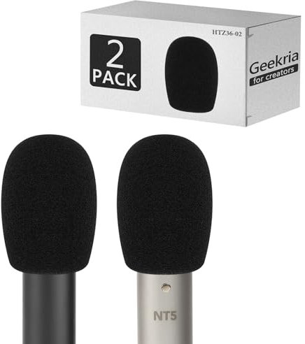 Geekria for Creators Foam Windscreen Compatible with RODE M5, NT5, NT6, NT55 Microphone Antipop Foam Cover, Mic Wind Cover, Sponge Foam Filter (Black / 2 Pack)