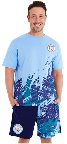 Get Trend Manchester City F.C. Mens Pyjamas Set Short PJs Soft Breathable Nightwear Sleepwear Summer Lounge Set Mens Gifts (M, Blue Man City)