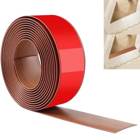 JUNART 400cm×5cm Floor Transition Strip, PVC Self Adhesive Floor Cover Strips, Waterproof Flooring Edge Trim, Floor Door Divider Strip for Joining Floor Gaps,Carpet,Tiles(Teak Wood)