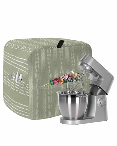 Spring Stand Mixer Dust Proof Cover with Pocket, Sage Green White Lines Vintage Texture Home Decor Waterproof Farmhouse Kitchen Accessories for Stand Mixer Coffee Maker Bread Maker 6-8 Quart