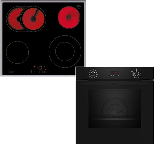 NEFF BX46PB0, Herd-Set bestehend aus B2CCG6AK3 Herd, 60 x 60 cm, Pyrolyse-Selbstreinigung, CircoTherm, LED-Display & T16SBN1L0 Elektrokochfeld, Bräterzone, Touch Control, Edelstahlrahmen