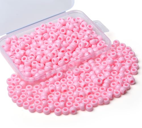 Sahoottie Rosa Pony Beads 9mm Rosa Perlen Großes Loch Kandi Beads Haarperlen für Zöpfe Pony Perlen zum Auffädeln Perlen für Armbänder Halskette Basteln 500 Stück