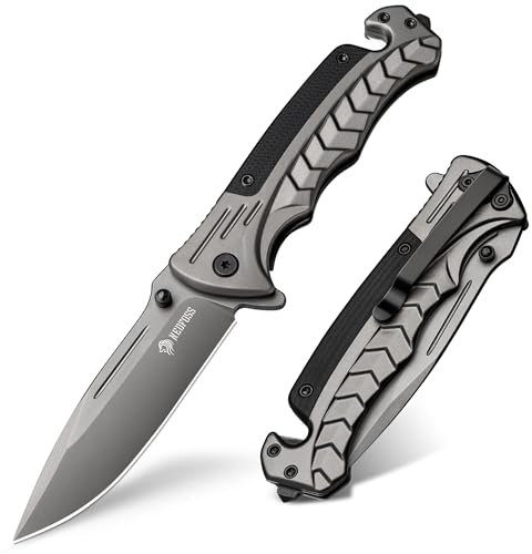 NedFoss FA46N Taschenmesser, Rettungsmesser mit Gurtschneider & Glasbrecher, Klappmesser mit Gürtelclip, Einhandmesser für Auto, Survival überlebensmesser für Unfallsituationen, Rescue messer