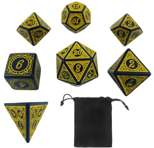 WeddHuis 7 Stück DND Dice Polyedrisches Würfel Set für Dungeon und Dragons MTG RPG D&D (D20, D12, D10, D%, D8, D6, D4) (Gelb)