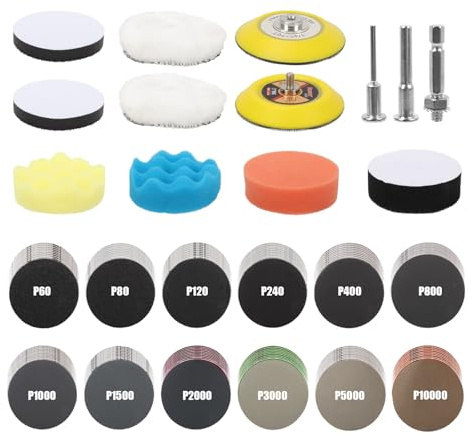 Qivine 133 Piezas Kit Pulir Faros, 75mm Pulimento Coche Grano 60-10000 | Lana de Almohadillas para Pulidora Coche Inalambrica, Esponja Pulir Coche para Lijar Cncerar Pulir Coches