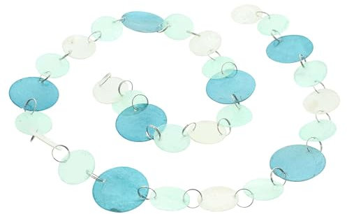 Dekoleidenschaft Girlande Capiz Muschelgirlande maritim, blau, 110 cm lang, Perlmutt Muschelkette, Hängedeko, Wanddeko, Fensterdeko