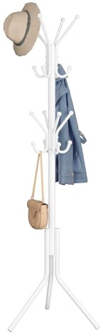 SONGMICS Kleiderständer, Garderobenständer, Höhe 175 cm, 16 Haken | Garderobe für Kleidung, Taschen und Hüte, aus Metall, Eingangsbereich, Wohnzimmer, wolkenweiß, ALAN Kollektion RCR081WC01