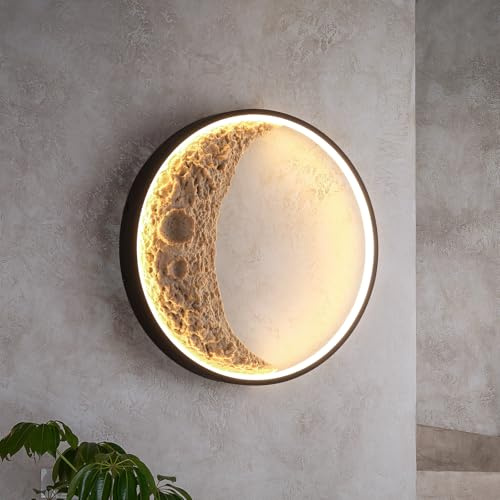 kaixunl Mond Wandlampe 3D Wandleuchte innen, Art Deco Wohnzimmerlampe, Nachttischlampe, Runde led Wandbeleuchtung, Warmes Licht Mond Lampe für Wohnzimmer Schlafzimmer Kinderzimmer Korridor Foyer 30cm