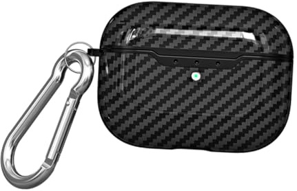 WATIIFUFU Carbon Fiber Texture Silicone Protective Case Wireless Earphone Box Cover Portable Headphone Protector with Carabiner for Secure Carrying