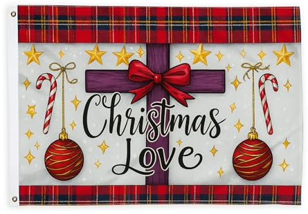 Kreuzflaggen für draußen, weihnachtliche Ornamente, Zuckerstange, Weihnachten, rot, dekorative Flaggen für den Außenbereich, Schilder mit Ösen, Dekor für Balkon, Deck, Garten, Eingang, Haus, 6 x 90 cm