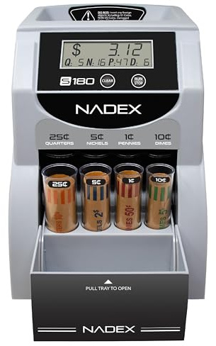 Nadex S180 Digital Coin Sorter and Counter – Displays Total and Denomination Values, Black
