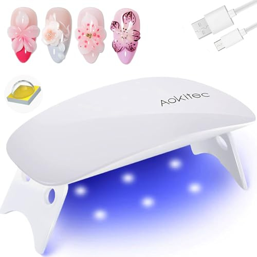 Aokitec UV Lampe für Gelnägel: Mini UV Lampe Klein LED Nagellampe Nageltrockner Nägel für Gel Nagellack Poly Builder-Gelnägel,Aushärtungswerkzeug in 2 Timer mit USB Kabel for Professional (Weiß)