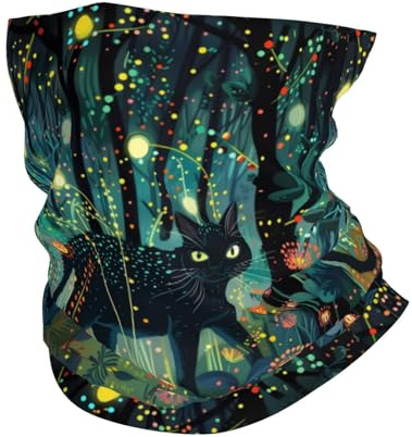 Röhrenschal Mystische Katze Schwarze Glühwürmchen Multifunktionstuch Sturmhaube Funktionstücher Atmungsaktiv Schlauchschal Für Lauf Yoga Camping 25X50 cm