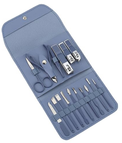 Professionelles Maniküre-Set, 16-teiliges Nagelpflege-Set, Edelstahl-Nagelschneiden für Männer und Frauen, Clipper- mit Lederetui für Reisen, Blau, professionelle Maniküre