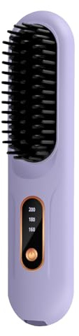 Brosse chauffante pour cheveux courts, brosse à lisser 3 niveaux de chauffage et écran LED et rechargeable via USB, légère et portable, pour coiffer les cheveux en voyage et à la maison (A)