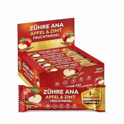 Zühre Ana Apfel-Zimt Fruchtriegel 12x35g – Vegan, Glutenfrei, Mit Magnesium