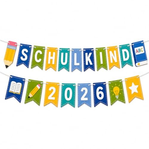 Schulkind Girlande,Deko Schulkind 2026,Einschulung Girlande Wimpelkette | Komplett-Set | Pastell-Design | Fotogen