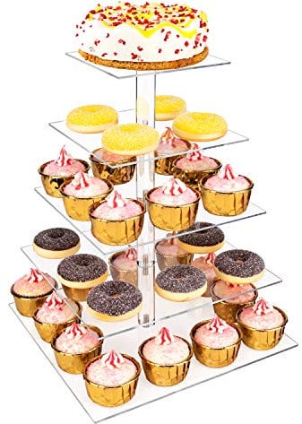 Weddingwish 5 Tier Acrylic Cupcake Stand, Clear Cupcake Tower Stand for 50 Cupcakes, Dessert Display Stand for Wedding Birthday