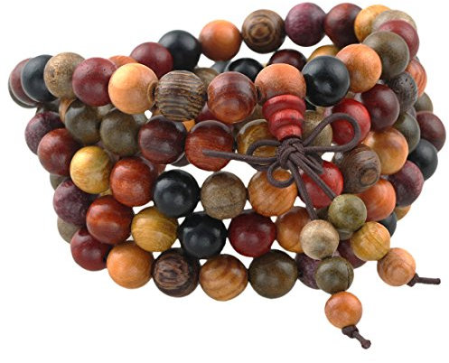 mookaitedecor elastisches Holz Armband mit 108 Perlen, Buddhistische Tibetische Gebetskette, Buddha Mala Kette Halskette für Yoga & Meditation
