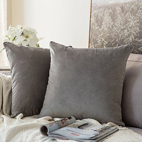 MIULEE 2er Set Samt Kissenbezug Kissenhülle Dekokissen Kissenbezüge Sofakissen Samtkissen Dekorative Couchkissen Bezug Zierkissen für Sofa Wohnzimmer Schlafzimmer 55x55 cm Grau