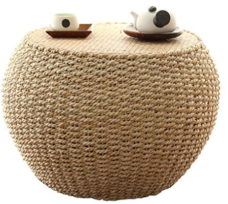 Kaffeetische Cafe Tisch Tatami Couchtisch Rattan Erker Fenster Tisch Plattform Kleinen Tisch Balkon Runden Teetisch Massivholz Kleinen Schreibtisch (Color : Wood Color, Size : 40 * 35cm)