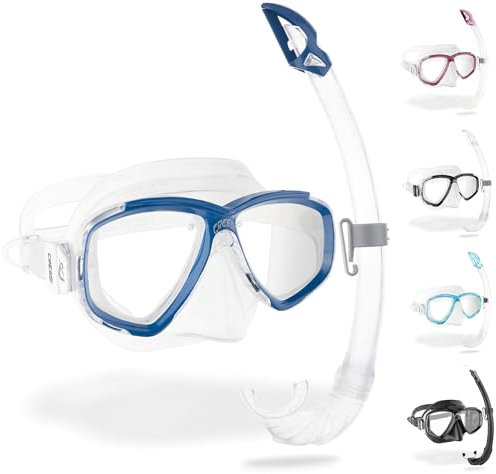 CRESSI Perla+Mexico Combo Clear/Blue - Combi Set Maske+Schnorchel zum Tauchen und Schnorcheln, Transparent/Blau, Einheitsgröße, Erwachsene