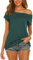 Lalala Off Shoulder Bluse Damen Sexy T-Shirt Mode Einfarbig Bluse Tee Shirts (Grün L)