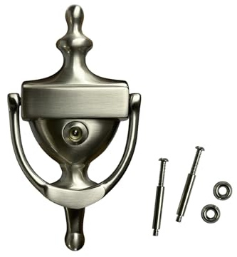 QCAA Solid Brass Door Knocker, 7, with 160 Degree Glass Len Door Viewer (UL Listed), Satin Nickel, 1 Pack