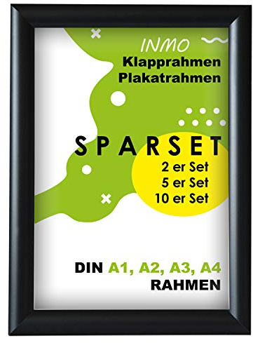 INMO Alu-Klapprahmen DIN A2 mit Aluminium Profil ohne Glas - Klappbarer Bilderrahmen Schwarz - Fotorahmen für Bilder, Poster, Plakate - 44,80 x 62,50 cm Urkundenrahmen