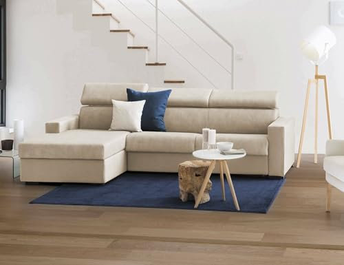 Talamo Italia - Schlafsofa mit Halbinsel Alda, drehbares Sofa zum Öffnen, Aufbewahrungshalbinsel links, Standardarmlehnen, 100 % Made in Italy, 280 x 95 x 85 cm, Beige