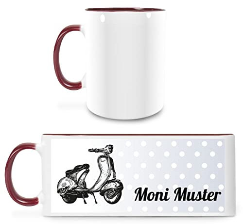 Manutextur Tasse Mit Namen - Personalisiert - Motiv Roller 01 - Viele Farben - Weiß/Marone - Persönliches Geschenk Mit Wunsch-Motiv und Wunsch-Name
