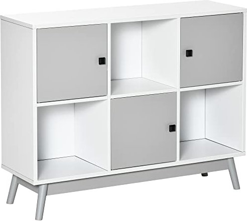 HOMCOM Storage Cabinet, Bookcase, Display Shelf with 6 Storage Cubes & Doors for Dining Room, Living Room, Grey