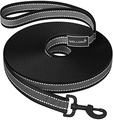WELLGRO Schleppleine für Hunde mit Handschlaufe 3m / 5m / 10m / 15m / 20m / 25m / 30m Hundeleine robust Nylon Anti-Slip reflektierend Metallkarabiner Trainingsleine, Größen:25 Meter