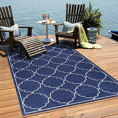 Muratap Outdoor Teppich Wetterfest - Berlin - Modern Teppich für Innen und Außen Garten Balkon Terrasse Küche Wohnzimmer Badezimmer - Große: 200x290 cm - Farbe: Blau